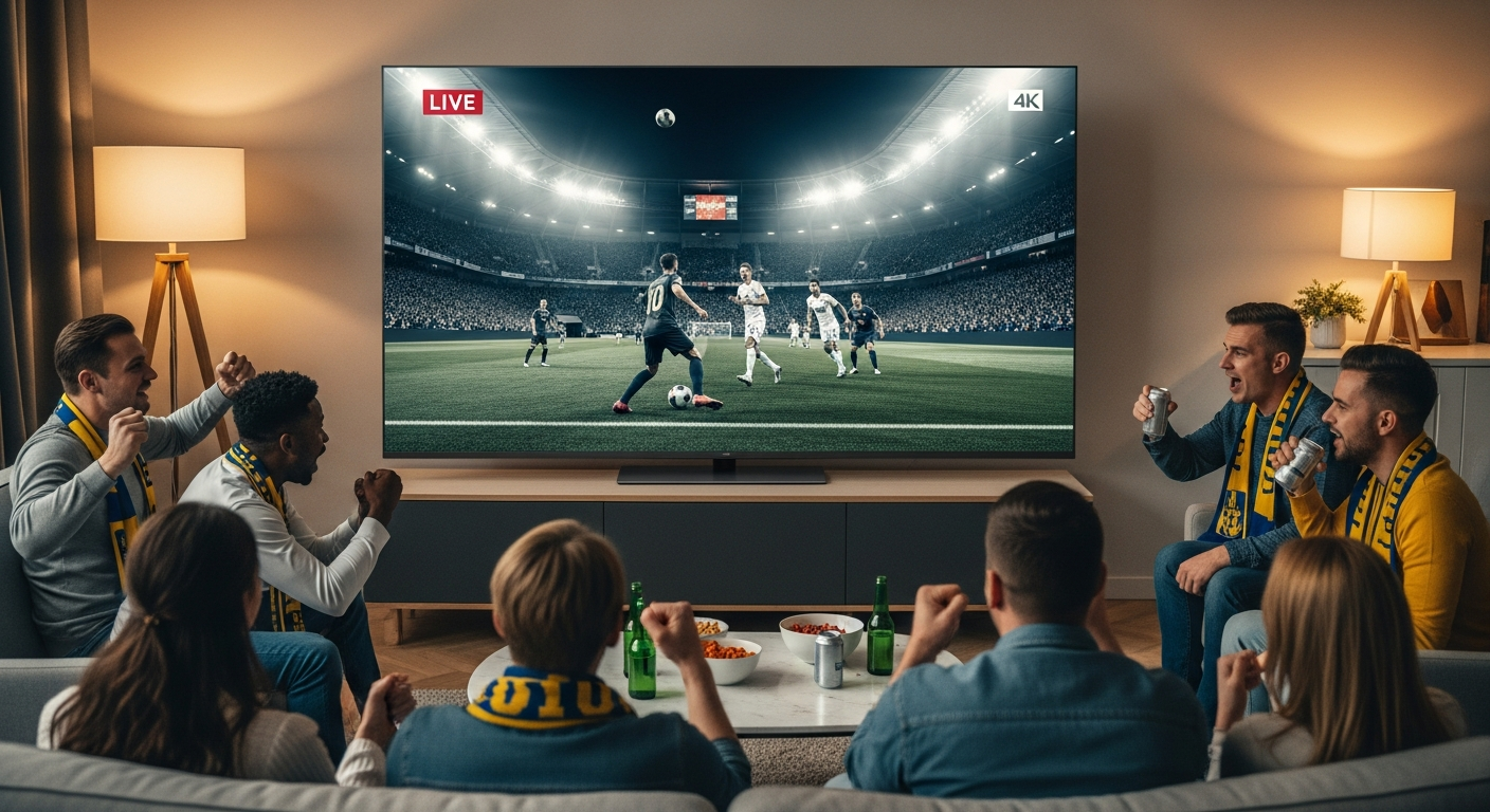 Svensk fotbollsmatch som streamas live på 4K smart-TV